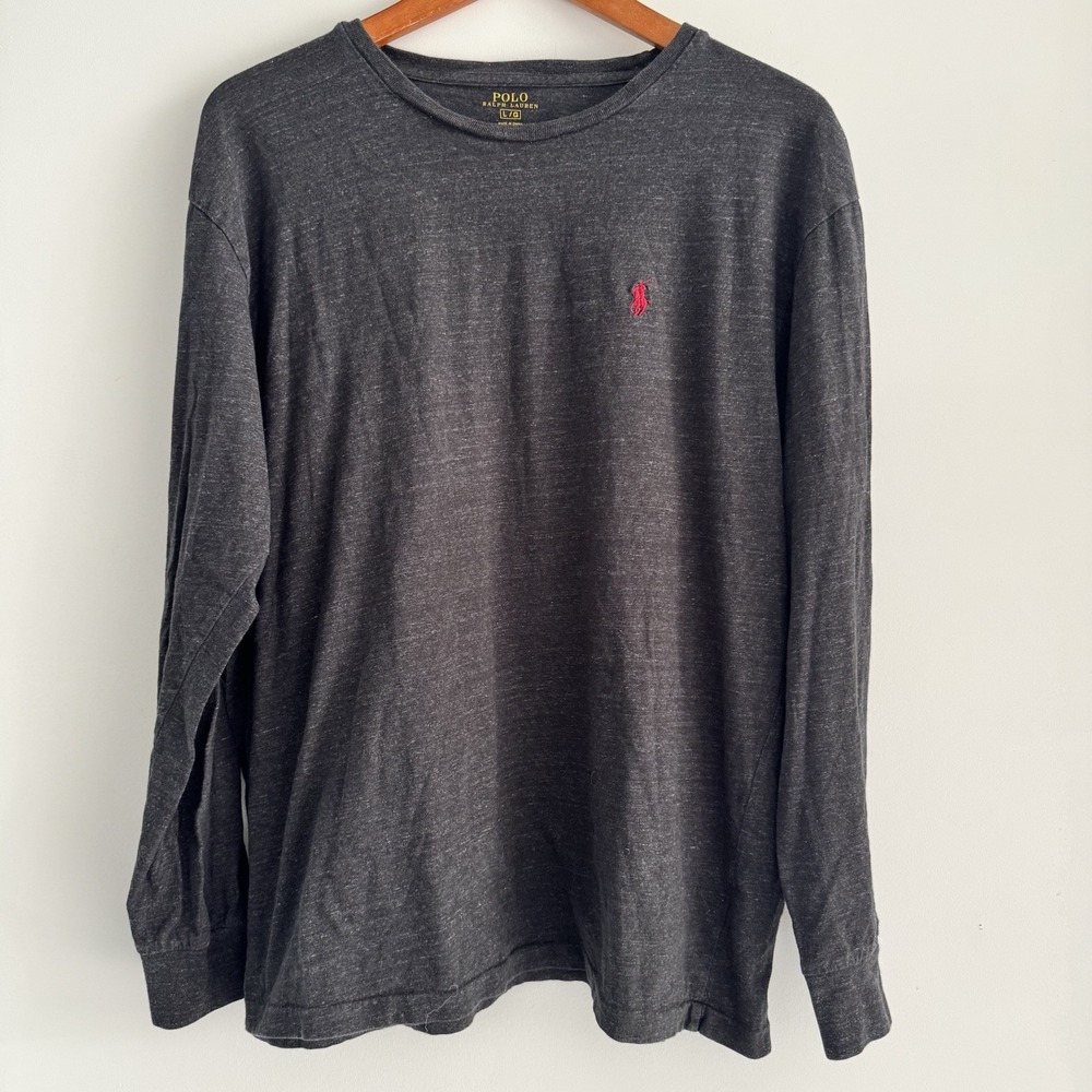 POLO RALPH LAUREN Men's Charcoal Gray Heathered LS Crewneck‎ T-Shirt Adult Large